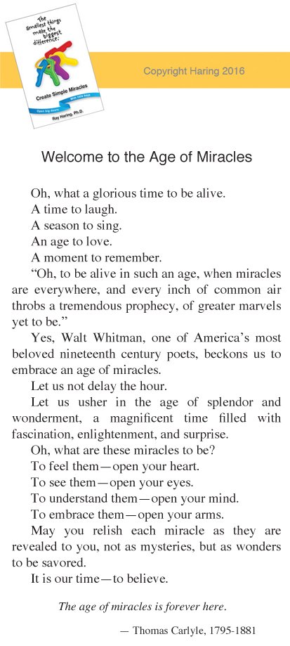Welcome to the Age of Miracles — a story from Create Simple Miracles by Dr. Ray Haring